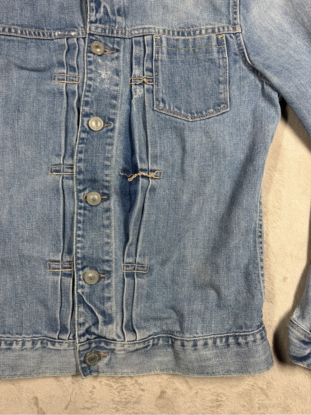 All Saints Men’s 100% Cotton Distressed Denim Blue Jean Button Jacket Size M - Picture 8 of 17